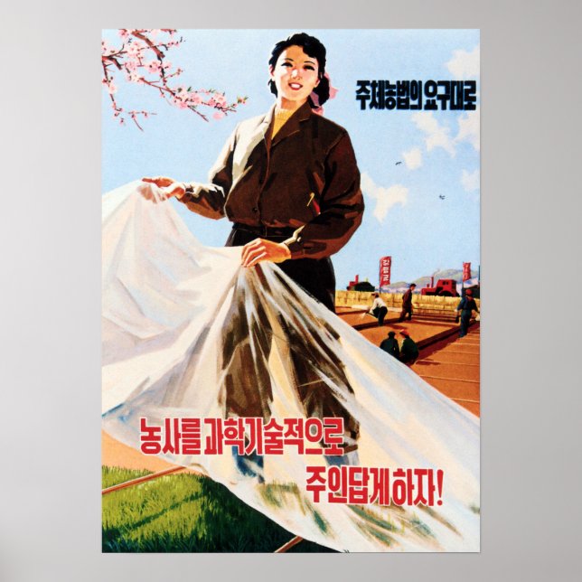 Juche Agricultural Revolution DPR Korea Propaganda Poster (Front)