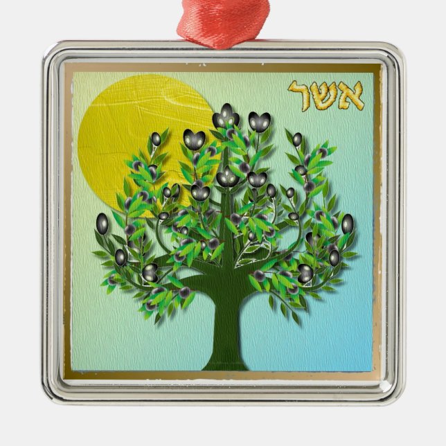 Judaica 12 Tribes Israel Asher Metal Tree Decoration (Front)