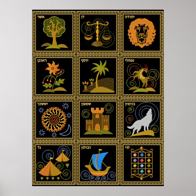 Judaica 12 Tribes of Israel Art Poster (Front)