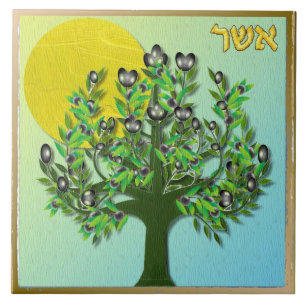 Judaica 12 Tribes Of Israel Asher Art Print Tile