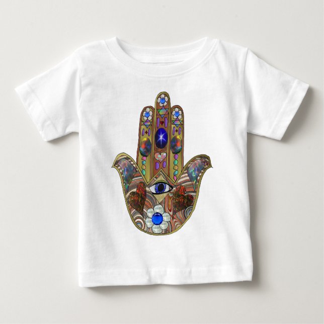 Judaica Hamsa Hearts Flowers Opal Art Print Baby T-Shirt (Front)