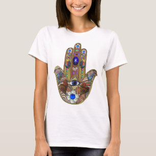 Judaica Hamsa Hearts Flowers Opal Art Print T-Shirt