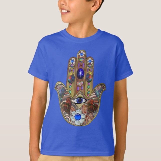 Judaica Hamsa Hearts Flowers Opal Art Print T-Shirt (Front)