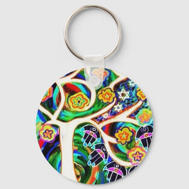 Judaica Hamsa Ivory Tree Of Life Key Ring (Front)
