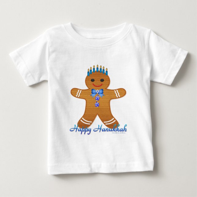 Judaica Hanukkah Gingerbread Man Menorah Baby T-Shirt (Front)