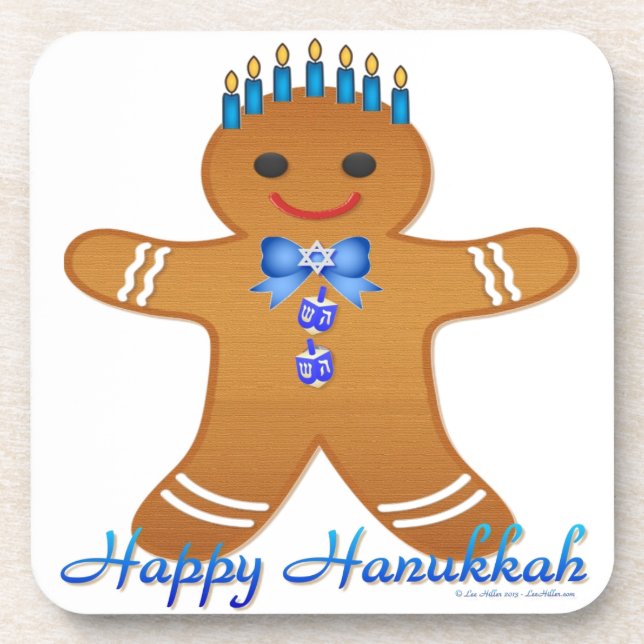 Judaica Hanukkah Gingerbread Man Menorah Coaster (Front)