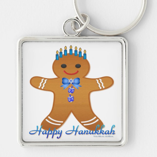 Judaica Hanukkah Gingerbread Man Menorah Key Ring (Front)