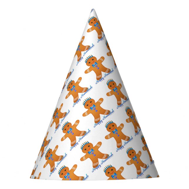 Judaica Hanukkah Gingerbread Man Menorah Party Hat (Front)