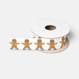 Judaica Hanukkah Gingerbread Man Menorah Satin Ribbon
