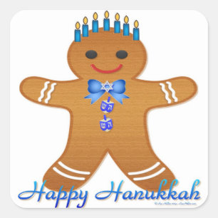 Judaica Hanukkah Gingerbread Man Menorah Square Sticker