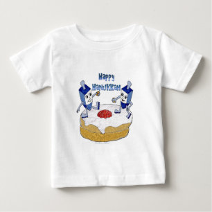 Judaica Happy Hanukkah Dancing Dreidels Doughnut Baby T-Shirt