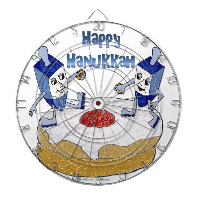 Judaica Happy Hanukkah Dancing Dreidels Doughnut Dartboard (Front)
