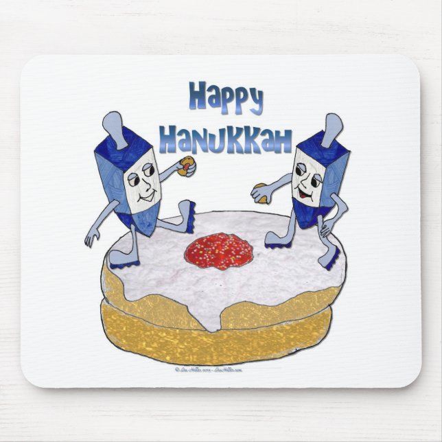 Judaica Happy Hanukkah Dancing Dreidels Doughnut Mouse Pad (Front)