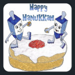 Judaica Happy Hanukkah Dancing Dreidels Doughnut Square Sticker<br><div class="desc">You are viewing The Lee Hiller Designs Collection of Home and Office Decor,  Apparel,  Gifts and Collectibles. The Designs include Lee Hiller Photography and Mixed Media Digital Art Collection. You can view her Nature photography at http://HikeOurPlanet.com/ and follow her hiking blog within Hot Springs National Park.</div>