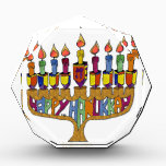 Judaica Happy Hanukkah Dreidel Menorah Acrylic Award<br><div class="desc">You are viewing The Lee Hiller Designs Collection of Home and Office Decor,  Apparel,  Gifts and Collectibles. The Designs include Lee Hiller Photography and Mixed Media Digital Art Collection. You can view her Nature photography at http://HikeOurPlanet.com/ and follow her hiking blog within Hot Springs National Park.</div>