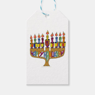 Judaica Happy Hanukkah Dreidel Menorah Gift Tags