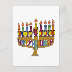 Judaica Happy Hanukkah Dreidel Menorah Holiday Postcard