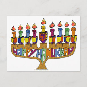 Judaica Happy Hanukkah Dreidel Menorah Holiday Postcard