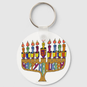 Judaica Happy Hanukkah Dreidel Menorah Key Ring