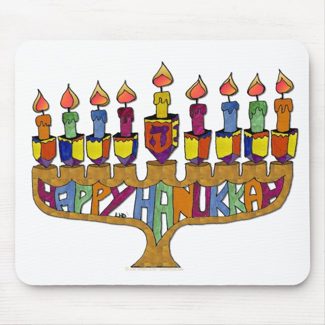 Judaica Happy Hanukkah Dreidel Menorah Mouse Pad (Front)