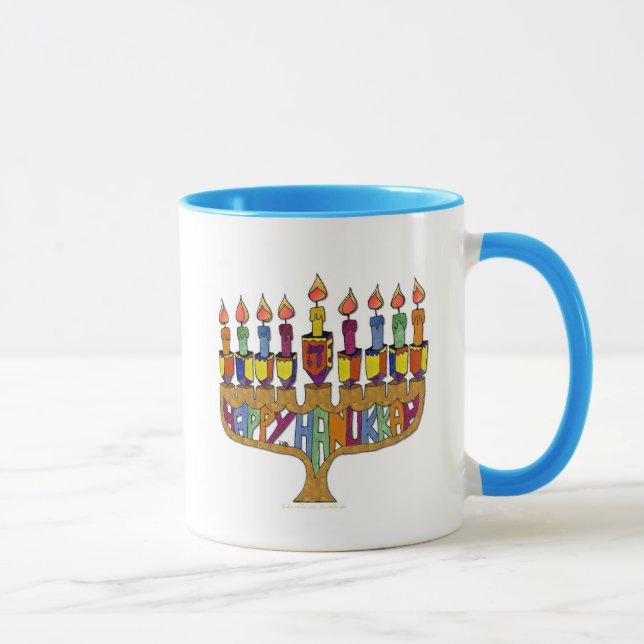 Judaica Happy Hanukkah Dreidel Menorah Mug (Right)