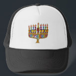 Judaica Happy Hanukkah Dreidel Menorah Trucker Hat<br><div class="desc">You are viewing The Lee Hiller Designs Collection of Home and Office Decor,  Apparel,  Gifts and Collectibles. The Designs include Lee Hiller Photography and Mixed Media Digital Art Collection. You can view her Nature photography at http://HikeOurPlanet.com/ and follow her hiking blog within Hot Springs National Park.</div>