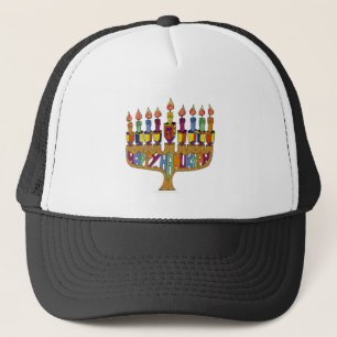 Judaica Happy Hanukkah Dreidel Menorah Trucker Hat