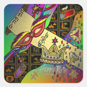 Judaica Happy Purim Jewish Holiday Gifts Apparel Square Sticker