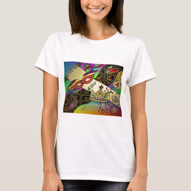 Judaica Happy Purim Jewish Holiday Gifts Apparel T-Shirt (Front)