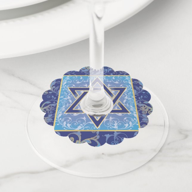 Judaica Jewish Star of David  Wine Charm Blue (Close Up)