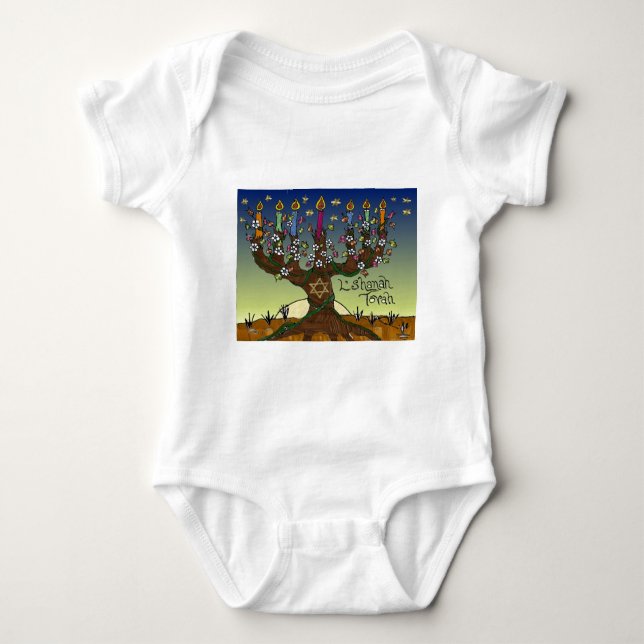 Judaica L'shanah Tovah Tree Of Life Gifts Apparel Baby Bodysuit (Front)