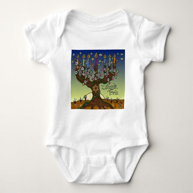 Judaica L'shanah Tovah Tree Of Life Gifts Apparel Baby Bodysuit (Front)