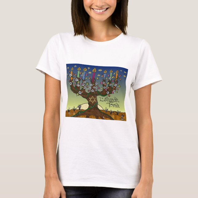 Judaica L'shanah Tovah Tree Of Life Gifts Apparel T-Shirt (Front)