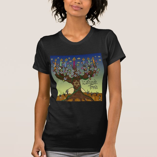 Judaica L'shanah Tovah Tree Of Life Gifts Apparel T-Shirt (Front)