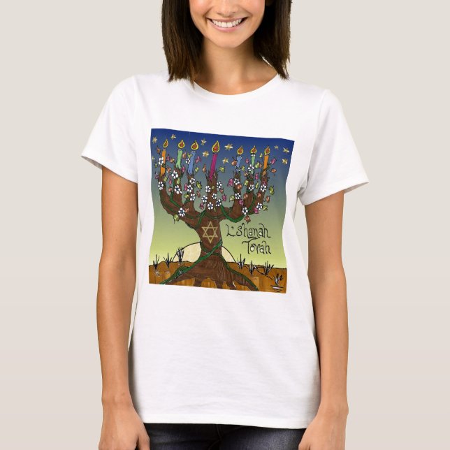 Judaica L'shanah Tovah Tree Of Life Gifts Apparel T-Shirt (Front)