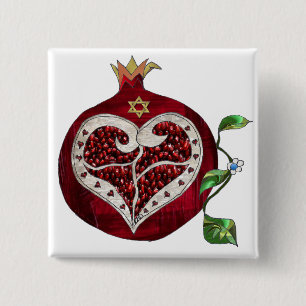 Judaica Pomegranate Heart Hanukkah Rosh Hashanah 15 Cm Square Badge