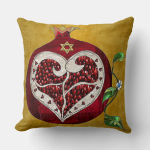 Judaica Pomegranate Heart Hanukkah Rosh Hashanah Cushion