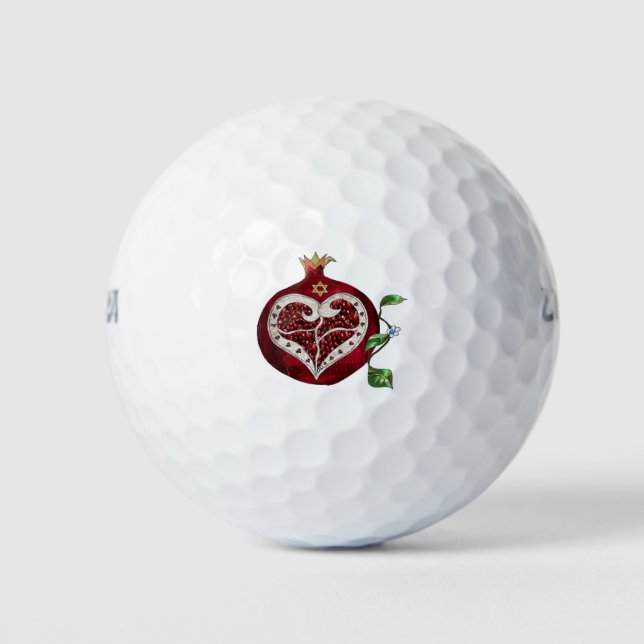 Judaica Pomegranate Heart Hanukkah Rosh Hashanah Golf Balls (Front)