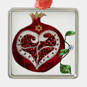 Judaica Pomegranate Heart Hanukkah Rosh Hashanah Metal Tree Decoration