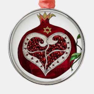 Judaica Pomegranate Heart Hanukkah Rosh Hashanah Metal Tree Decoration