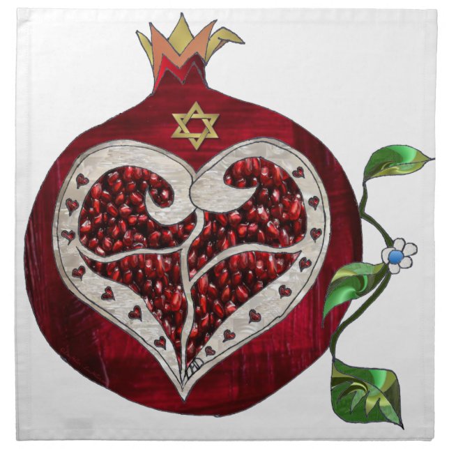 Judaica Pomegranate Heart Hanukkah Rosh Hashanah Napkin (Front)