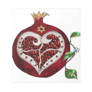 Judaica Pomegranate Heart Hanukkah Rosh Hashanah Notepad