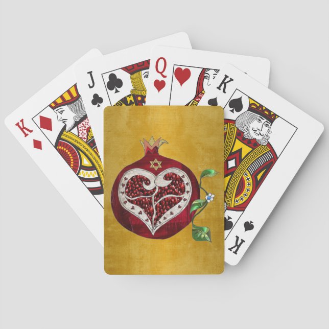 Judaica Pomegranate Heart Hanukkah Rosh Hashanah Playing Cards (Back)