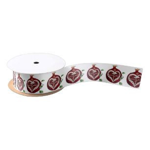 Judaica Pomegranate Heart Hanukkah Rosh Hashanah Satin Ribbon
