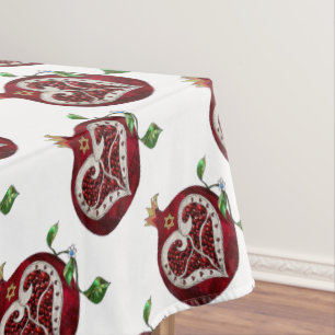 Judaica Pomegranate Heart Hanukkah Rosh Hashanah Tablecloth