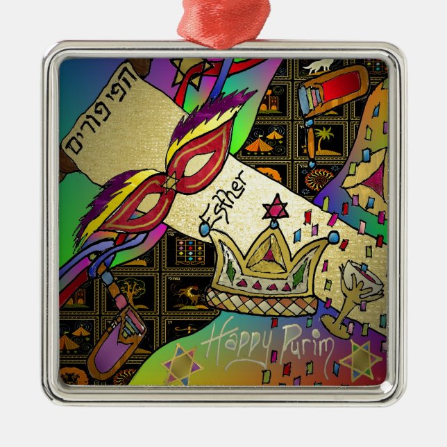 Judaica Purim Esther Celebration Art Print Metal Tree Decoration (Front)