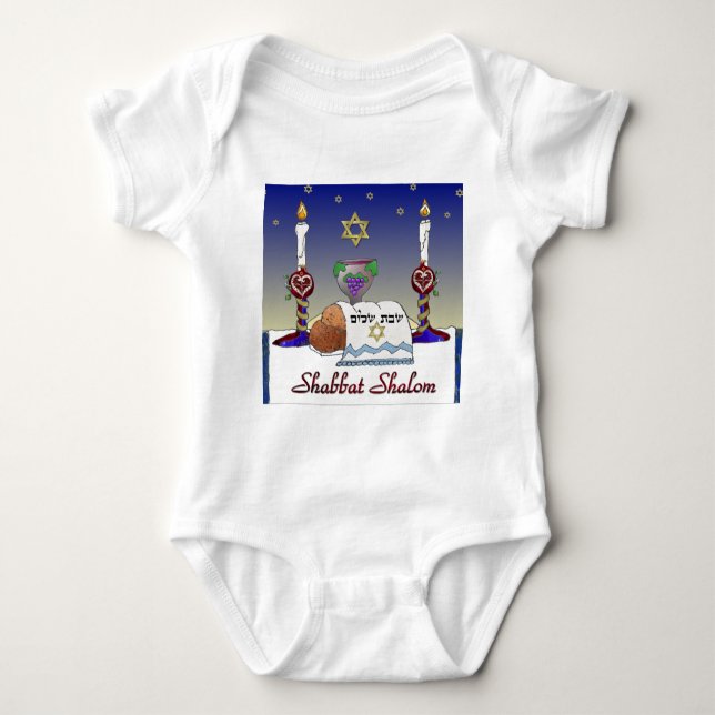 Judaica Shabbat Shalom Art Print Baby Bodysuit (Front)