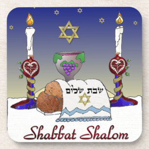Judaica Shabbat Shalom Art Print Coaster