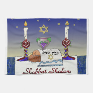 Judaica Shabbat Shalom Art Print Tea Towel