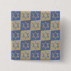 Judaica Star Of David Metal Gold Blue 15 Cm Square Badge